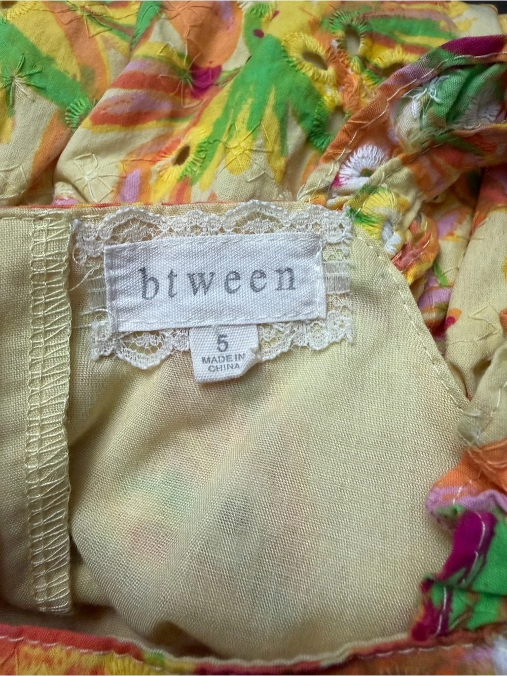btween Yellow Tropical Print Ruffle-Strap Dress size 5